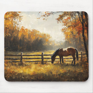 Horse in the Field Golden Hour Painting Mouse Pad