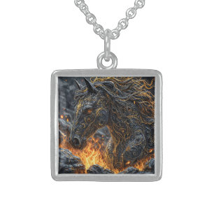 Horse in the fire sterling silver necklace