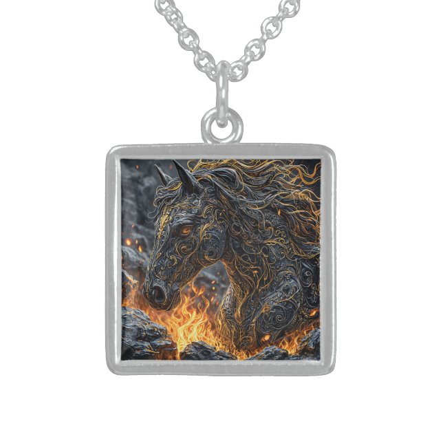 Horse in the fire sterling silver necklace (Front)
