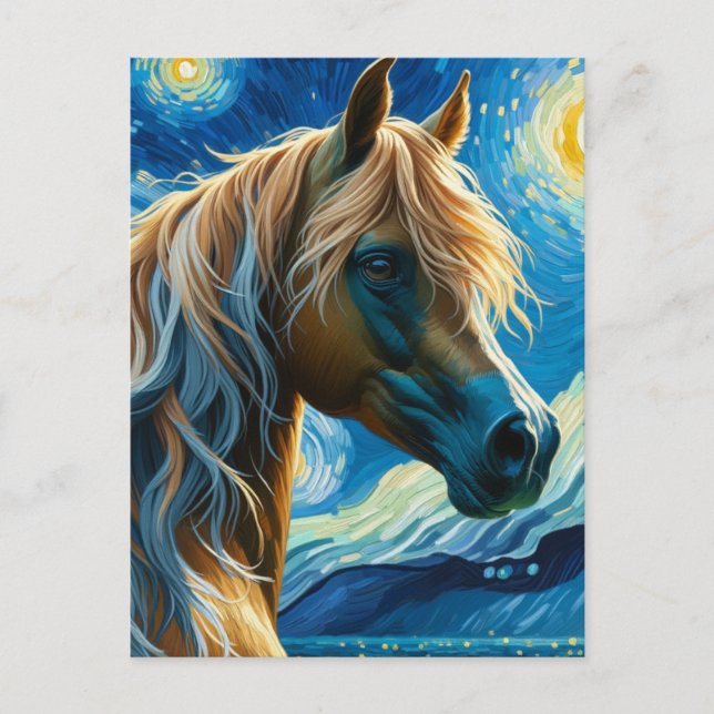Horse in Van Gogh Starry Night Postcard (Front)