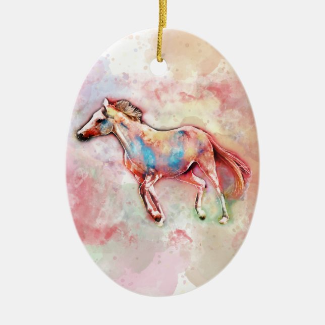 Horse in watercolor ceramic ornament (Front)