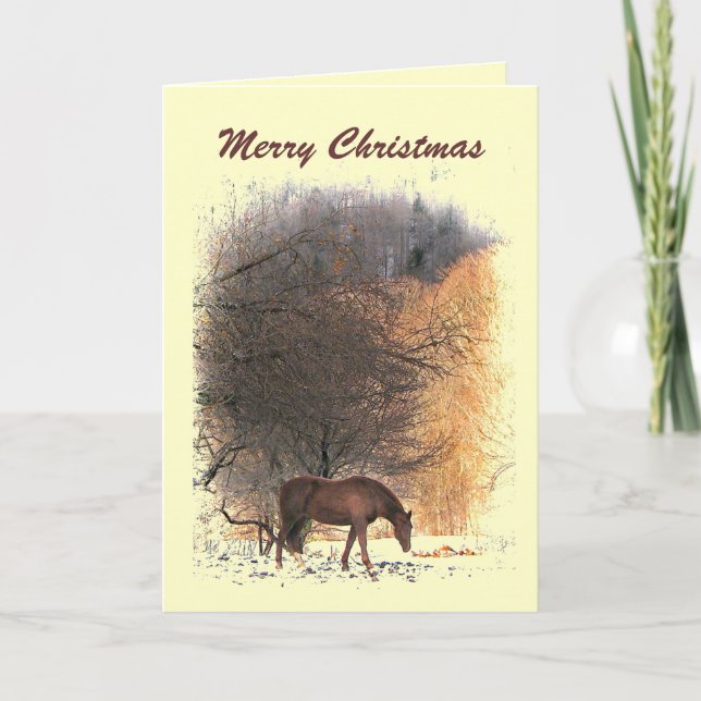 Horse in Winter Christmas Holiday Card (Front)