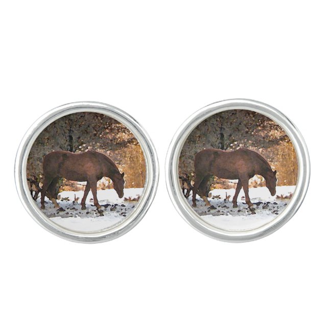 Horse in Winter Cuff Links (Front)