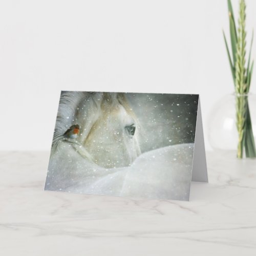 horse in winter greeting card