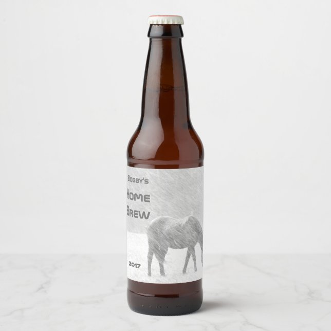 Horse in Winter Snow Storm Beer Label (Front)