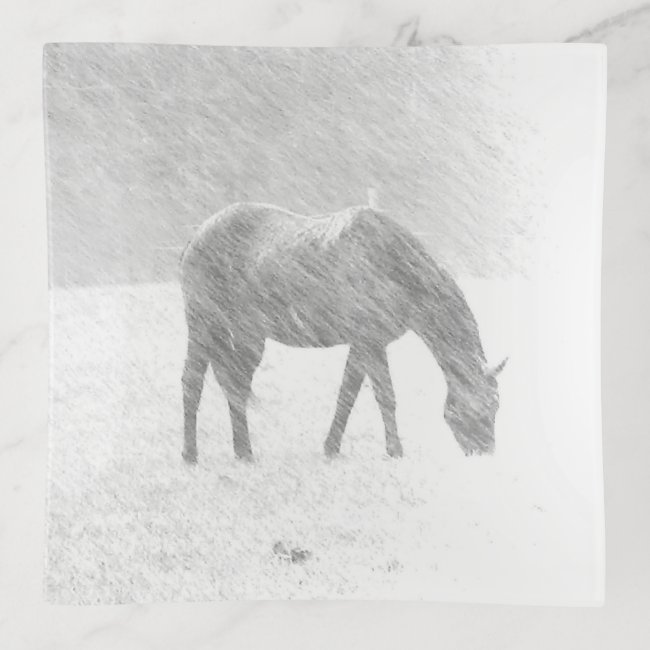 Horse in Winter Snow Storm Trinket Tray