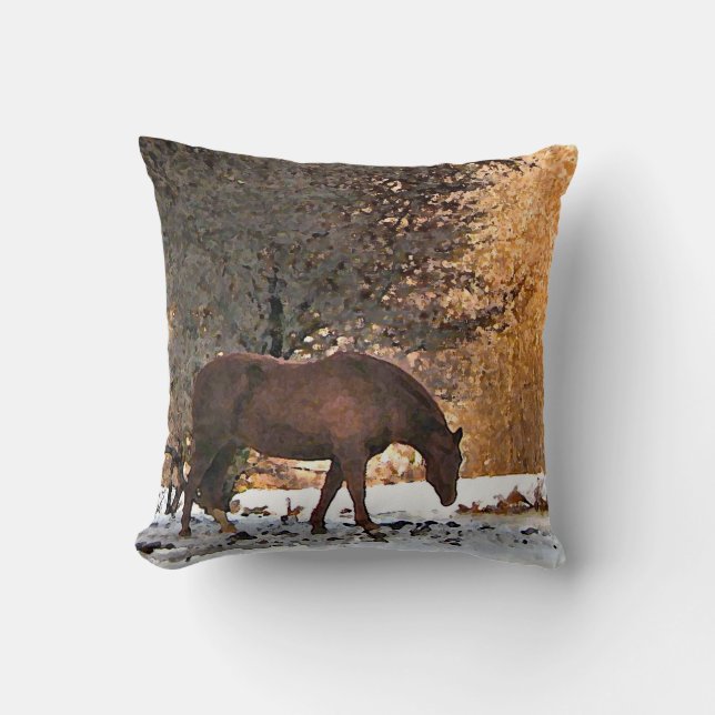 Horse in Winter Throw Pillow (Front)