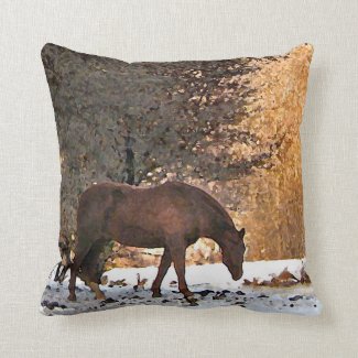 Horse in Winter Throw Pillow