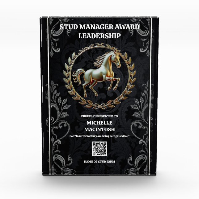 Horse industry certificate excellence Black Silver Acrylic Award (Front)