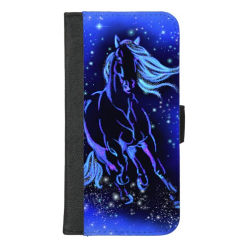 Horse iPhone Wallet Case Running In Blue Moonlight