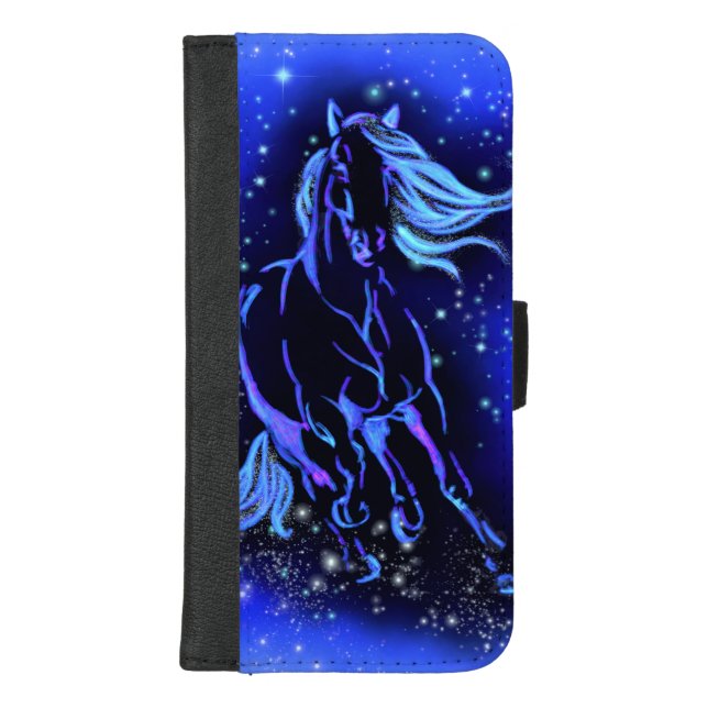 Horse iPhone Wallet Case Running In Blue Moonlight (Front)
