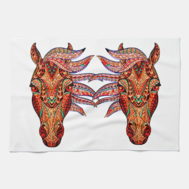 Horse jewel mosaic colorful cowgirl equestrian kitchen towel (Horizontal)