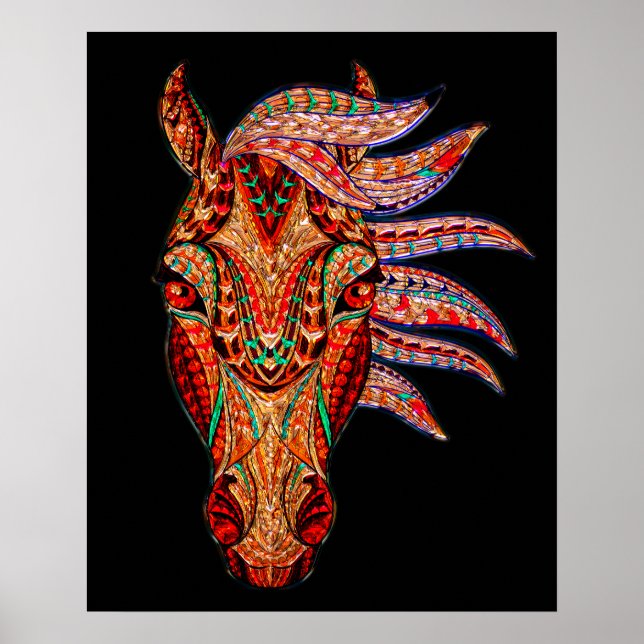 Horse jewel mosaic colorful cowgirl equestrian poster (Front)