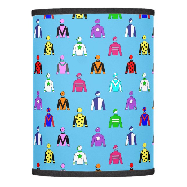 Horse Jockey Pattern on Bright Blue Lamp Shade (Front)