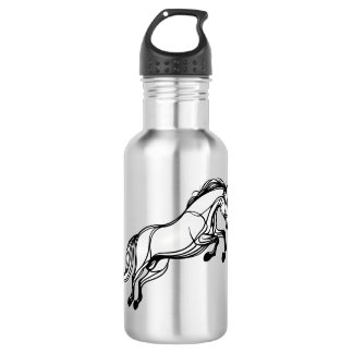 Horse Jump Black And White Doodle Stainless Steel Water Bottle