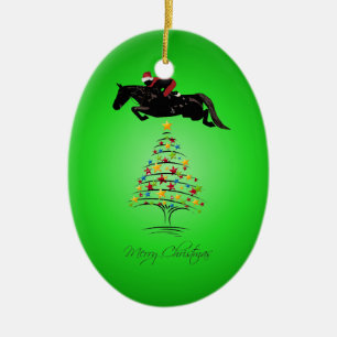 Horse Jumping Christmas Ceramic Ornament