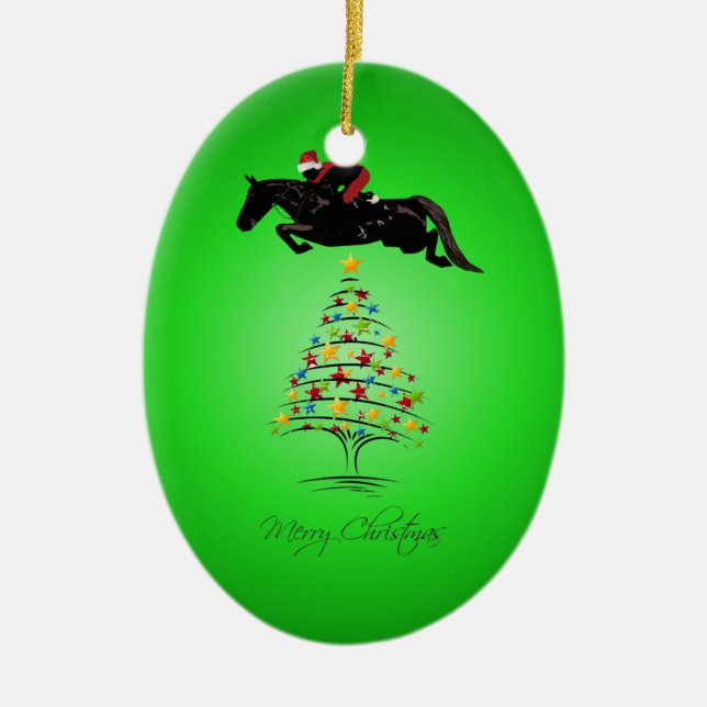 Horse Jumping Christmas Ceramic Ornament (Front)