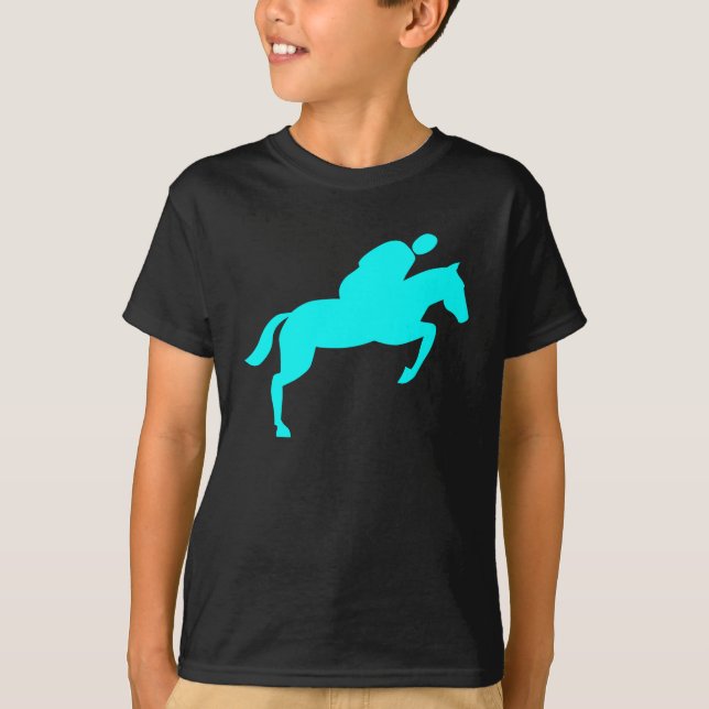 Horse Jumping - Cyan T-Shirt (Front)