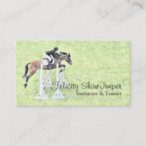 Horse jumping over a fence business card