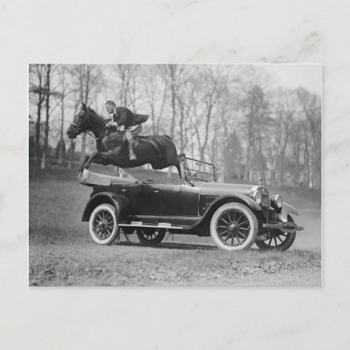 Horse Jumping Over Automobile 1923 Postcard