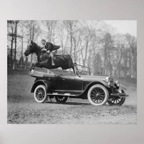 Horse Jumping Over Car 1923 Vintage Photo Poster