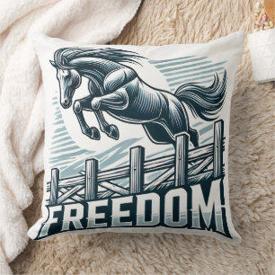 Horse Jumping Over the Freedom Wall Throw Pillow