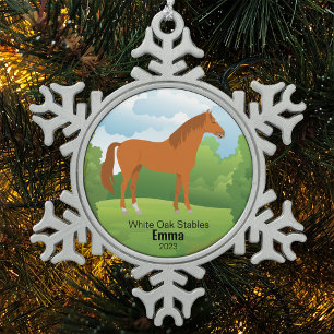 Horse Keepsake with Customizable Breed Name Year Snowflake Pewter Christmas Ornament