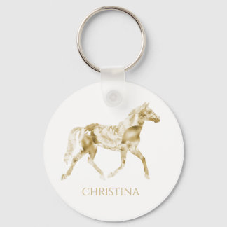 Horse Keychain Personalized Gold Floral