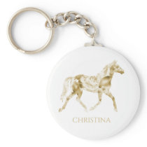 Horse Keychain Personalized Gold Floral