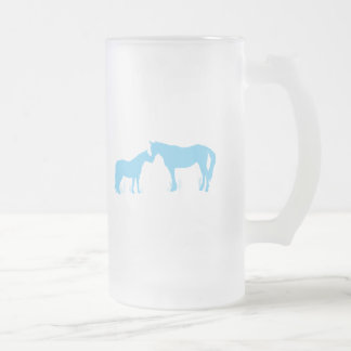Horse Kisses (Aqua) Frosted Glass Beer Mug