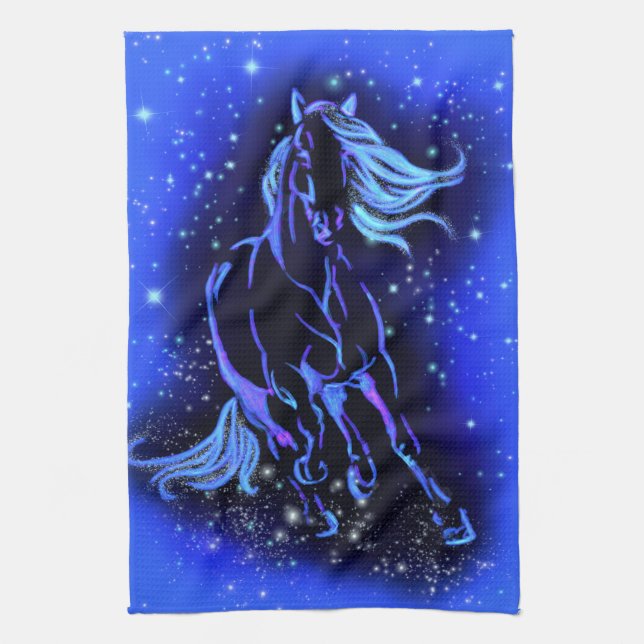 Horse Kitchen Towel Running In Blue Starry Night  (Vertical)