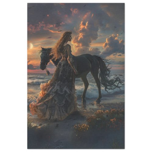 Horse  Lady Beach and Sun Set Decoupage  Tissue Paper