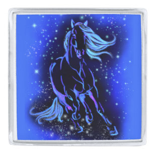 Horse Lapel Pin Running In Blue Starry Night