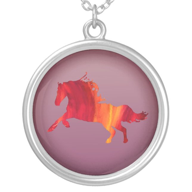 Horse Large Silver Plated Round Necklace (Front)