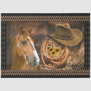 Horse Lasso Cowboy Hat Barn Stable Sunflowers Tissue Paper