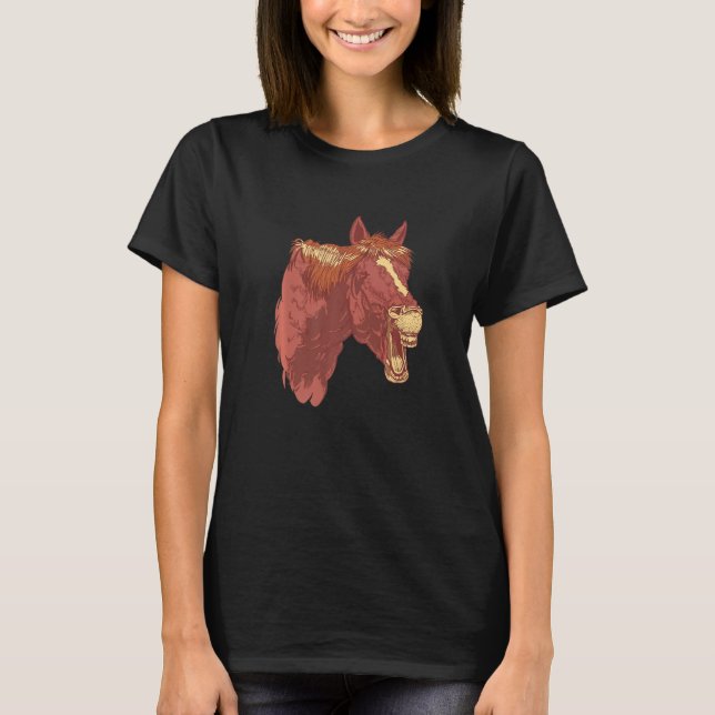 Horse Laughing  Teeth Face Horse Silhouette Riding T-Shirt (Front)