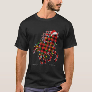Horse Lights Xmas Pajamas Buffalo Plaid Horse Chri T-Shirt