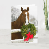 Horse looking over fence holiday card