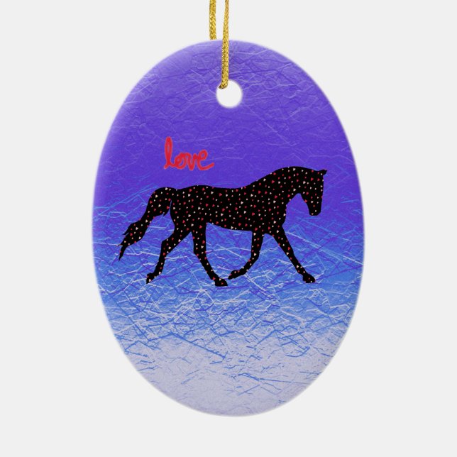 Horse, Love and Hearts Ceramic Ornament (Back)