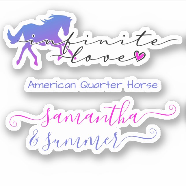 Horse Love Infinity Heart Custom Name Breed Text Sticker (Front)