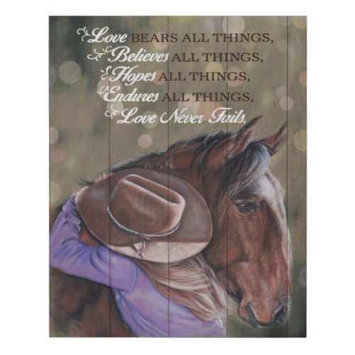 Horse Love Never Faith Motivational Faux Canvas Print