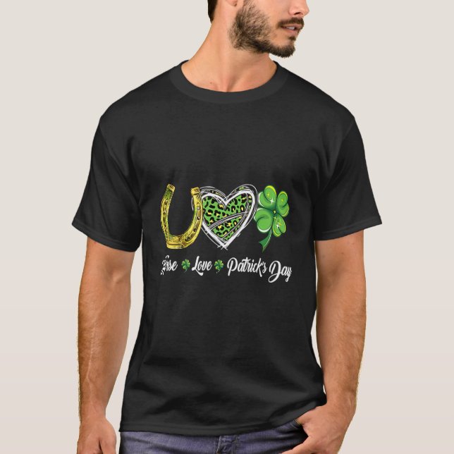 Horse Love Patricks Day  Horse Shamrock  Horseshoe T-Shirt (Front)