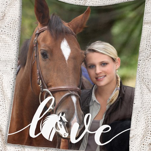 Horse LOVE Personalized Modern Equestrian Photo Fleece Blanket