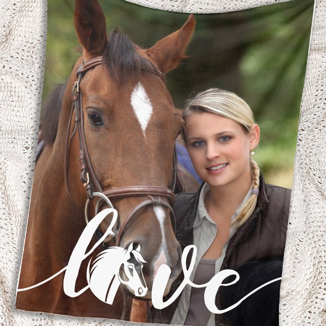 Horse LOVE Personalized Modern Equestrian Photo Fleece Blanket (Creator Uploaded)