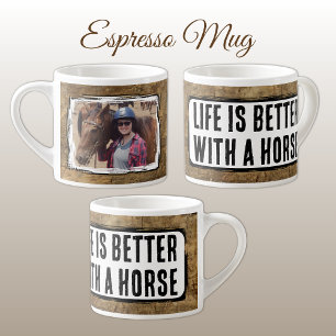 Horse lover 1 photo faux wood black white espresso cup