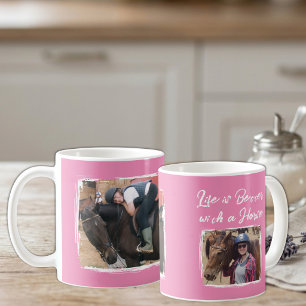 Horse lover 2 photo white pink coffee mug