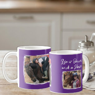 Horse lover 2 photo white purple coffee mug