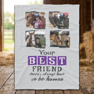 Horse lover 4 photo best friend grey purple fleece blanket