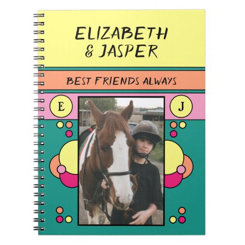 Horse lover best friends names green yellow notebook