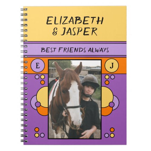 Horse lover best friends names purple orange notebook